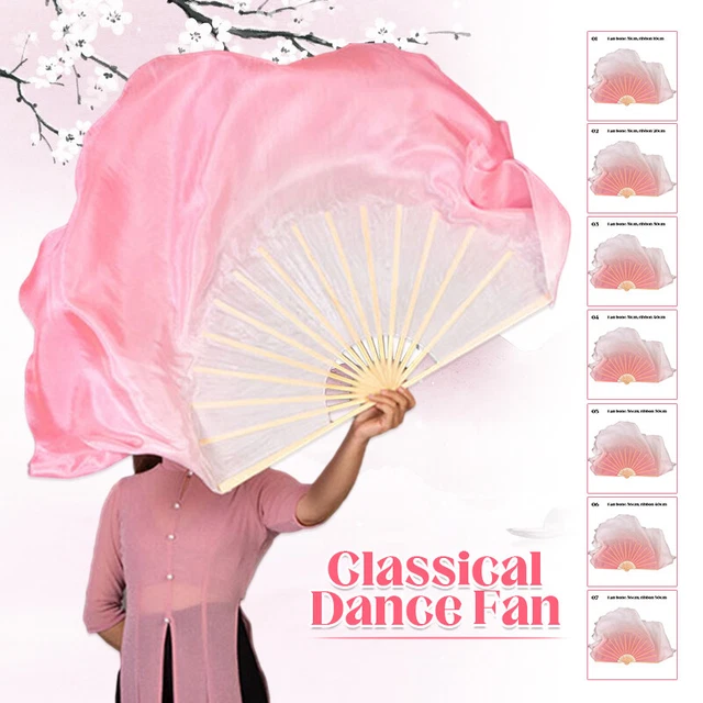 Half Circle Double Side Fan Women Folk Dance Long Flutter Fan Veils Bamboo