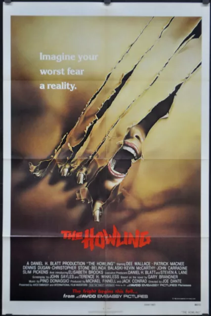 The Howling 1981 Original 27X41 Teaser Movie Poster Dee Wallace Patrick Macnee