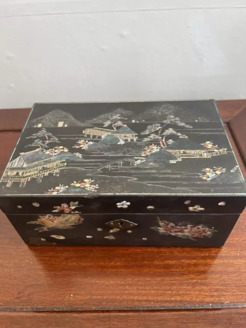 Antique Chinese /Japanese Lacquer Mother of Pearl inlaid box