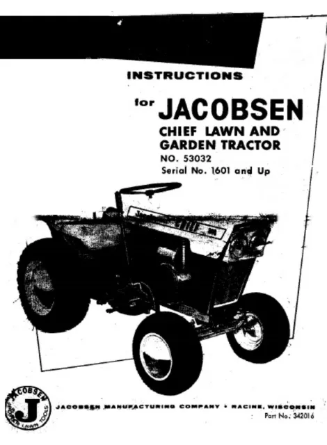 Tractor Operator Inst Maint Manual Fits Jacobsen Chief 8HP Lawn & Garden 4201