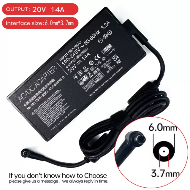 20V 14A Laptop Ac Adapter Charger for ASUS ADP-280BB B G703G G533ZW-XS96 G703