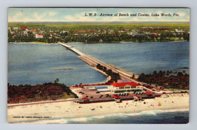 Lake Worth FL-Florida, Aerial Beach & Casino View, Antique Vintage Postcard