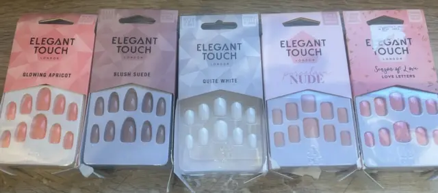 ELEGANT TOUCH False Nails x5 Packs NO GLUE Blush  Porcelain  White out Apricot