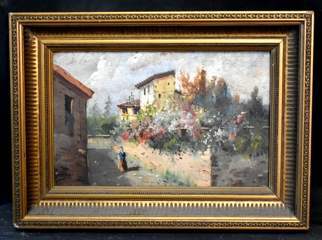 Tableau ancien huile scène animé Barbizon école Française signé XIXème