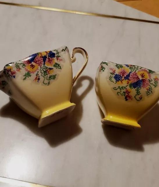 Vtg Royal Winton Grimwades Sugar Creamer set Cross stitch Roses Queen Anne Yello