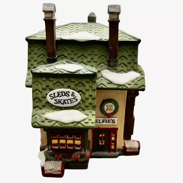 Dept 56 North Pole Series Elfies Sleds & Skates 1992 Village Box Cord 7” Tall