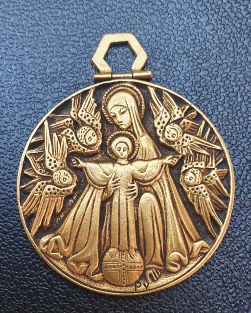 Grande médaille religieuse bronze "Vierge à l'Enfant" Graveur: Fernand Py