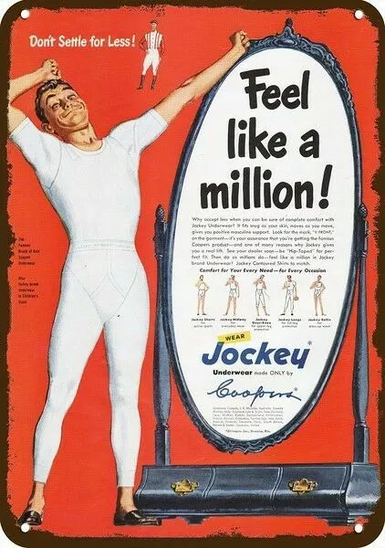 1950 JOCKEY MEN'S LONG UNDERWEAR Vintage Look DECORATIVE METAL SIGN -  COOPERS $24.99 - PicClick