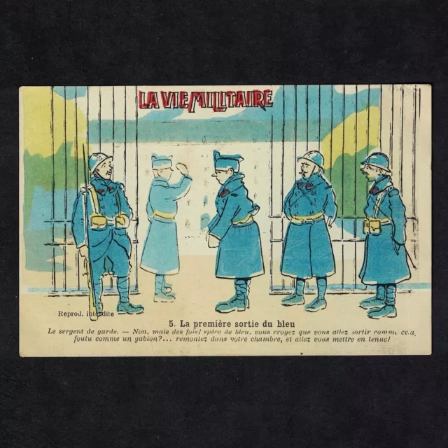 CPA Humorous Military Card - La Vie Militaire The First Out of Blue