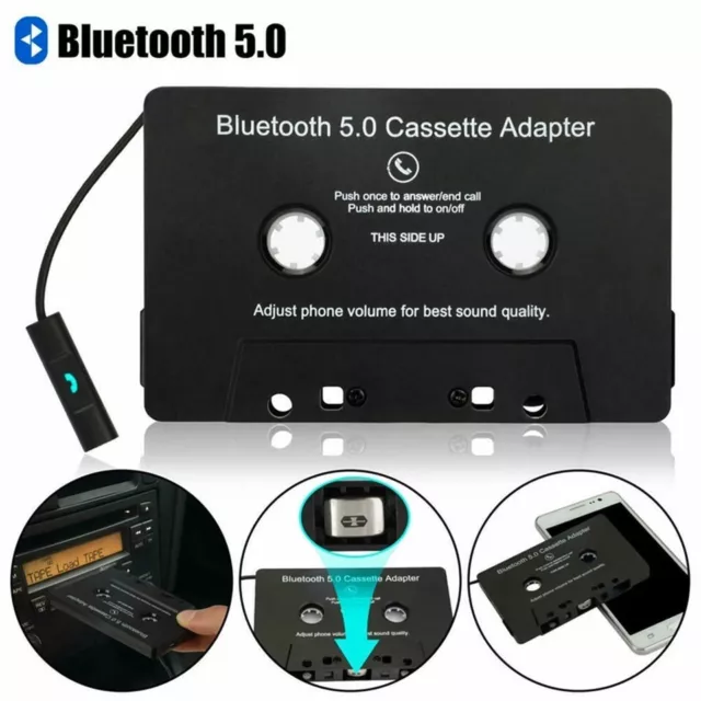 1X Bluetooth 5.0 Car Audio Stereo Audio Cassetta Adattatore MP3 Vivavoce Aux