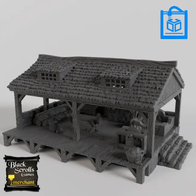 Washhouse and Woodcutter Tabletop Terrain 3D Print 10/15/20/28/32MM