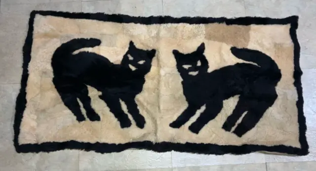 "Alfombra decorativa antigua negra para puerta gato 38"" x 19"