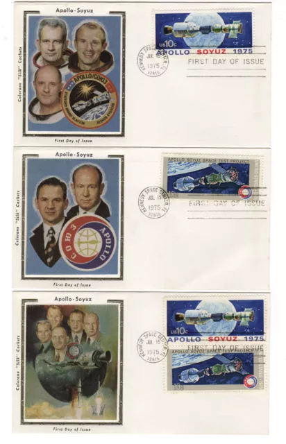 SET of 3 Apollo Soyuz Kennedy Space Center pmk Colorano Slk Cachet Covers