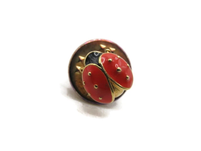 Red & Black Ladybug Pin Gold Tone