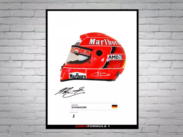 Michael Schumacher Ferrari F1 Formula 1 2004 Champion Helmet Signed Poster A4