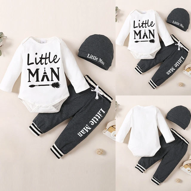Neugeborenes Baby Jungen Outfit Printed Strampler Lang Hose Hut Herbst Kleidung