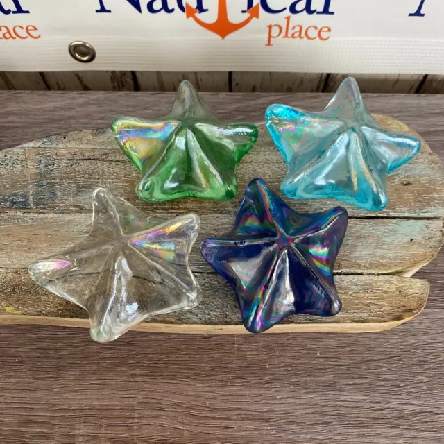 Glass Starfish Figurine / Hand Blown Nautical Paperweight - Clear, Green, Blue