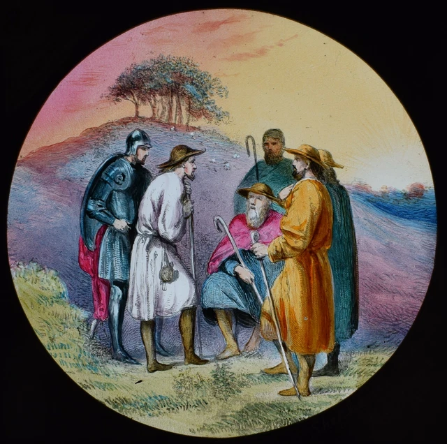 ANTIQUE Magic Lantern Slide PILGRIMS PROGRESS NO81 C1890 PILGRIMS & SHEPHERDS