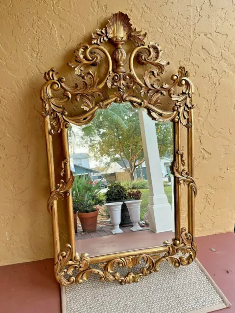 Antique Fine Italian Rococo Hand Carved Gold Ornate Mirror Large