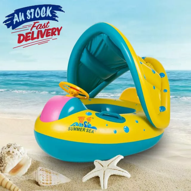 Baby Kid Swim Ring Inflatable Toddler Float Swimming Pool Water Seat with Canopy