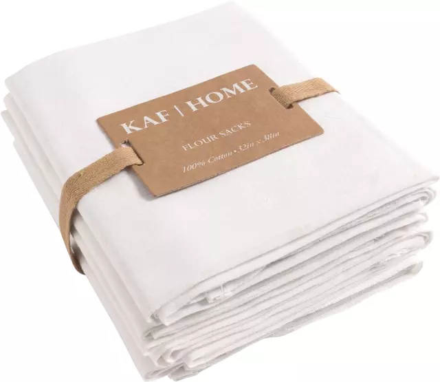 KAF Home Flour Sack Kitchen Towels, White, Set of 4, 100% Cotton