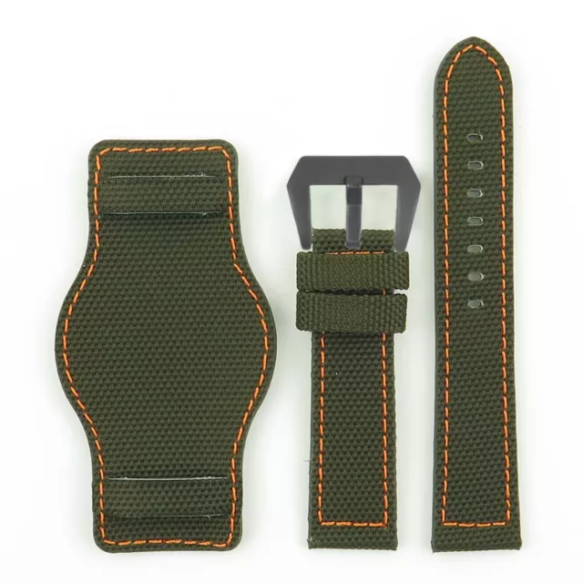 DASSARI Trooper Watch Strap in Green w/ Orange Stitch w Matte Black Pre-V-Buckle