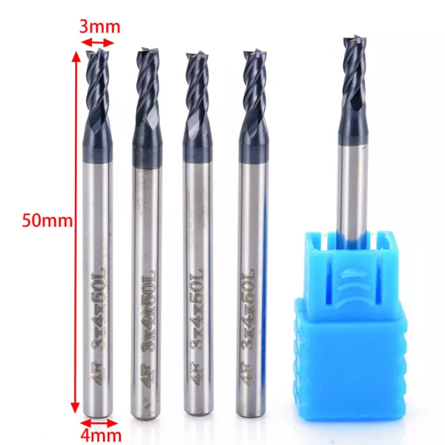 5pcs Solid Carbide End Mill 4 Flute 3mm Shank HRC50 CNC Milling Slot Cutter Bit