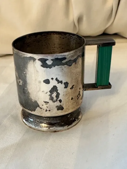 Art Deco Italian 800 Silver Malachite Baby Cup