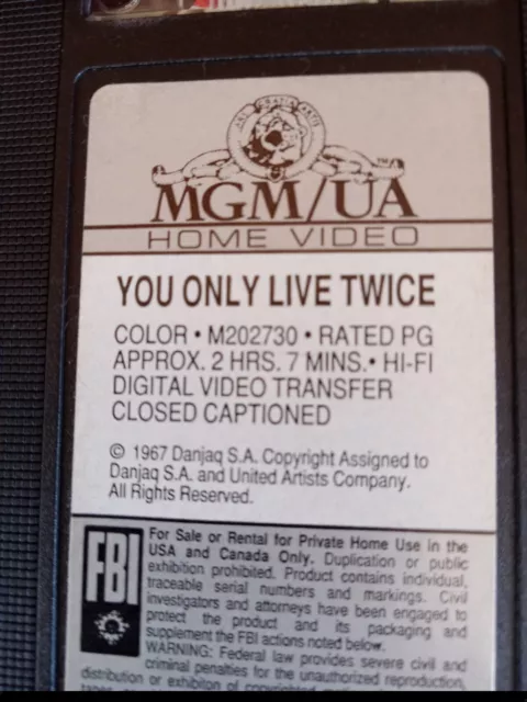 James Bond 007 You Only Live Twice VHS  Pre-owned No Case!