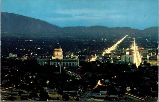 Vtg Salt Lake City Utah UT Aerial View of City State Capitol 1950s Postcard