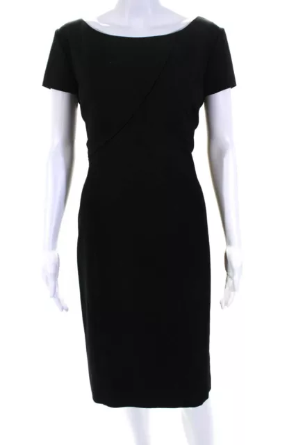 Armani Collezioni Womens Wool Boat Neck Short Sleeve Sheath Dress Black Size 12