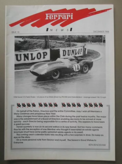 FERRARI UK OWNERS CLUB NEWS - Dec 1988 Issue 10 Edition of Newsletter Brochure