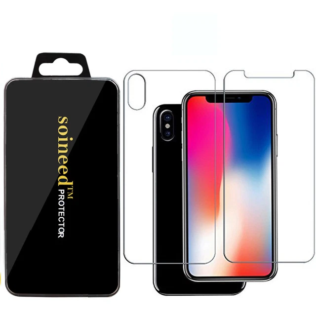 Protector de Pantalla de Vidrio Templado Frontal + Trasero CUIDADO DE EE. UU. en Stock para iPhone X 10