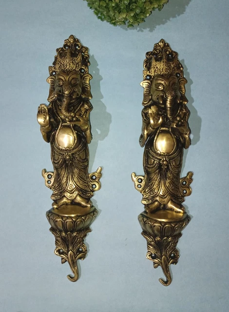 Lord Ganesha Stand By Lotus Door Handle Pair Brass Blessings Ganpati Pull AJ082