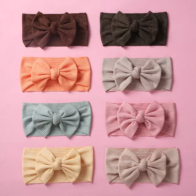 Knot Bow Headband Knitted Striped Fabric Elastic Turban Hairband Solid Color 1PC