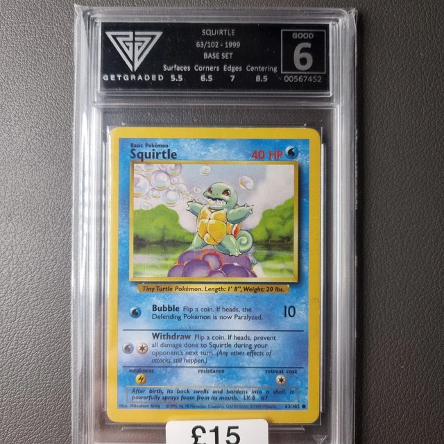 SQUIRTLE 63/102 BASE SET 6  GRADED 🔥 GETGRADED WOTC VINTAGE⚡Pokemon 📬 PSA