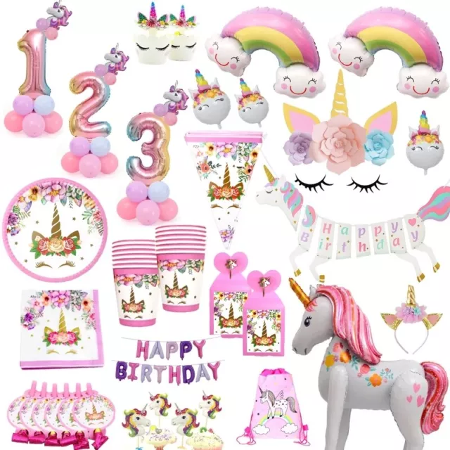 Unicorn Birthday Decorations Party Supplies Tableware Girls Children Balloons UK