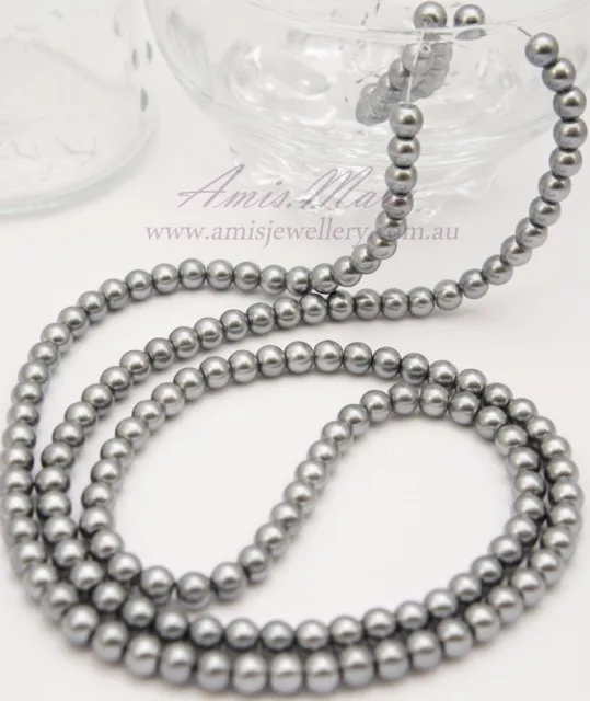 110 x Glass Pearl Beads 8mm Dark Grey Color Round Imitation Pearl Jewelry Craft