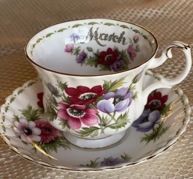 Royal Albert Flower of the Month Series March Anemones Floral Tea Cup Saucer Royal Albert Flower of the Month Series March Anemones Floral Tea Cup Saucer