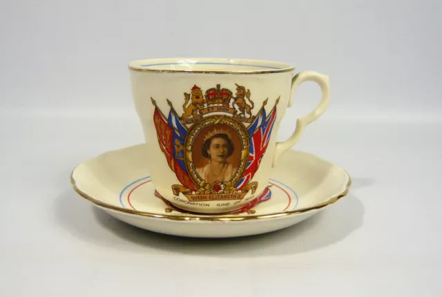 Vintage Washington Pottery Hanley Queen Elizabeth II Coronation Cup & Saucer Set