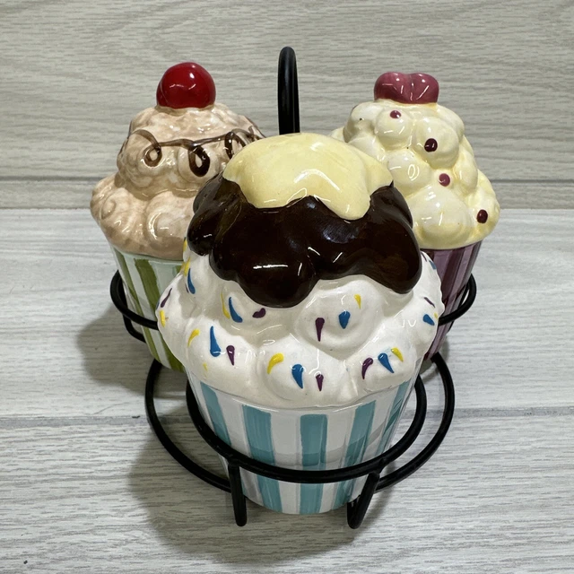 AMERICAN ATELIER Confections Cupcake Trinket Box Set Of 3 Metal Carrier *Defect