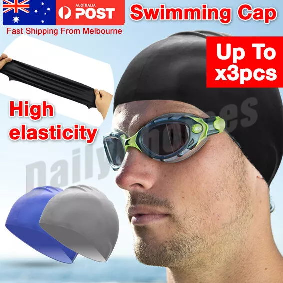 Swimming Cap Silicone Waterproof Adults Kids Unisex Men Women Swim Hat Au Post