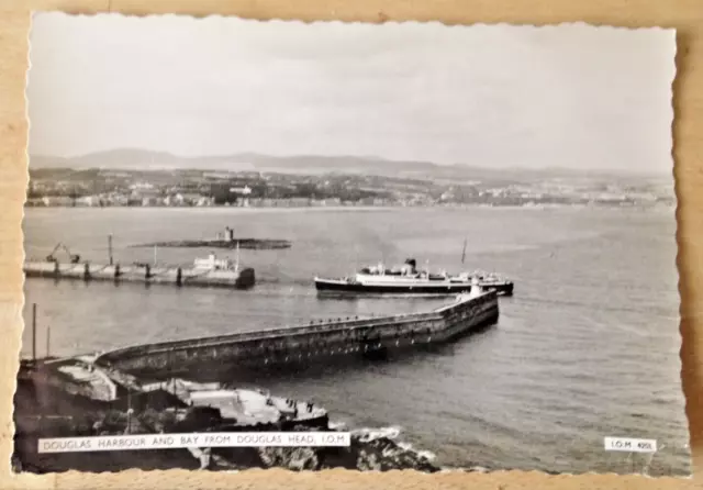 Vintage Postcard RP Ferry Going Into Douglas Harbour Isle Of Man