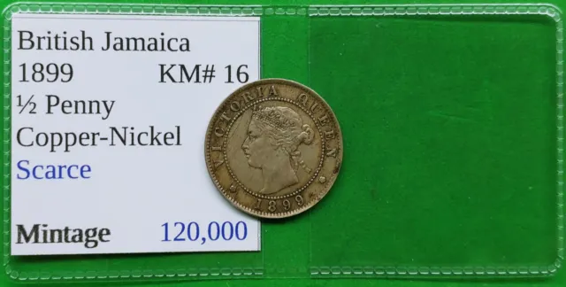 Old British Jamaica Coin 1899 Victoria Half Penny 1/2 Vintage World Foreign !!