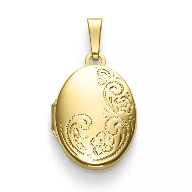 Foto Bilder Medaillon Amulett Echt Gold 333 Anhänger oval mit vergoldeter Kette