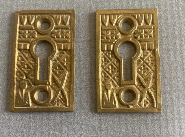 Antique Brass EastLake Design KeyHole Cover Escutcheon Vintage #2