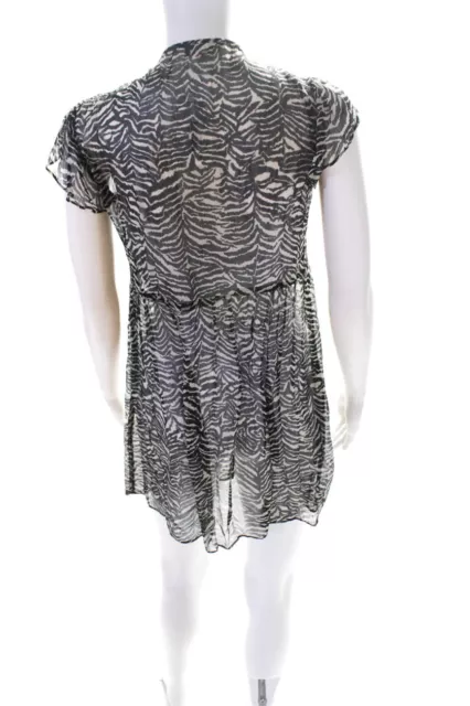 Nanette Lepore Womens Short Sleeve Zebra Print Sheer White Day Dress Size 2 3