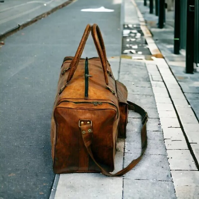 Men's Leather Gym Travel Luggage Duffel Genuine 24'' Vintage Brown Bag 3