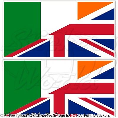 IRELAND-United Kingdom Flag, Irish-UK British Union Jack 75mm Stickers Decals x2