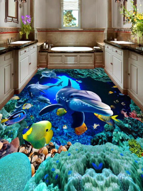 3D Dolphin Animal Sea 4 Floor WallPaper Murals Wall Print Decal AJ WALLPAPER CA